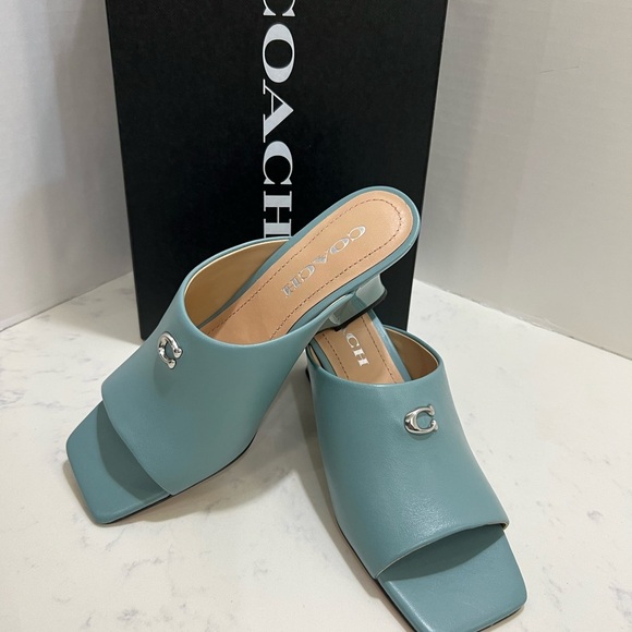 Coach Women's Teal Mules with Silver Accent - Picture 4 of 11